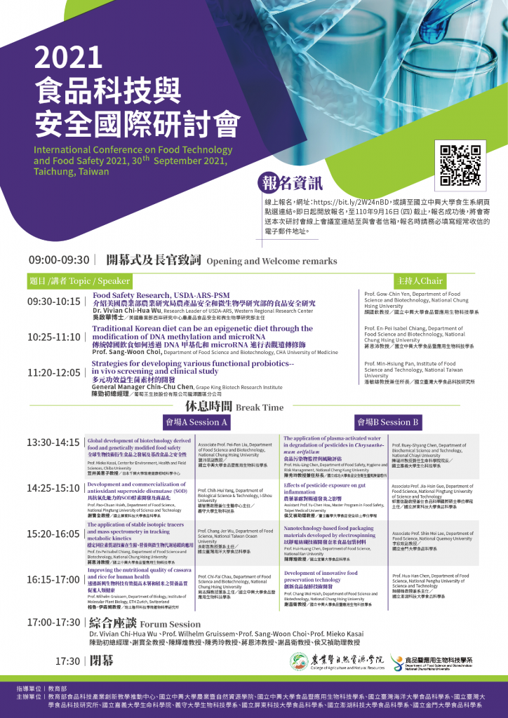 International Conference on Food Technology and Food Safety 2021, 30th September 2021, Taichung, Taiwan